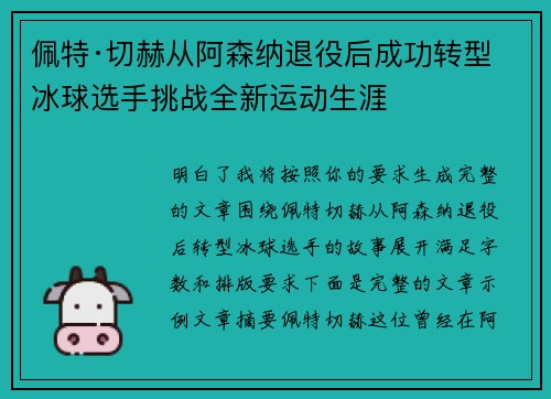 佩特·切赫从阿森纳退役后成功转型冰球选手挑战全新运动生涯
